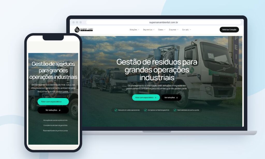 Site da Super San Ambiental desenvolvido pela InforWay, versões computador e celular